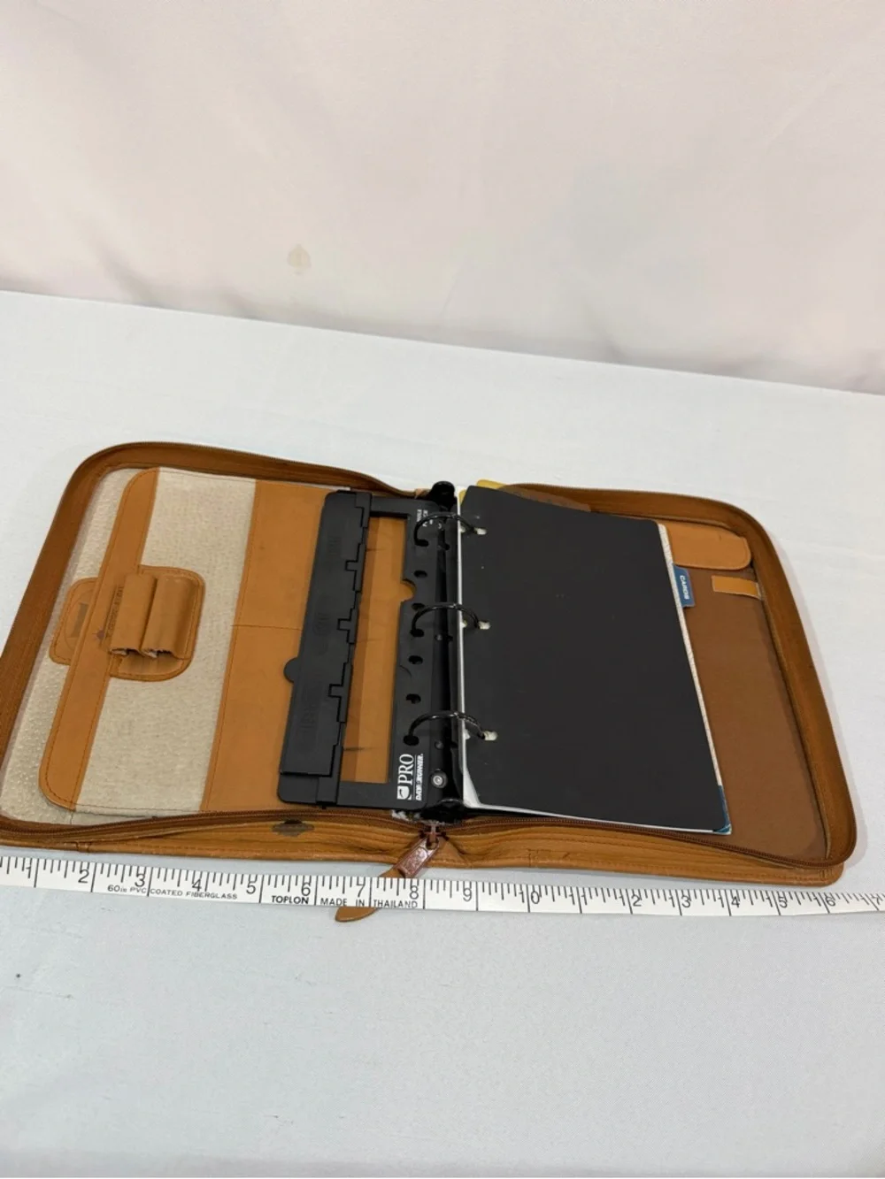 Vintage Leather Day Runner Pro Planner 3 Ring Zip Close Camel Tan 8x10